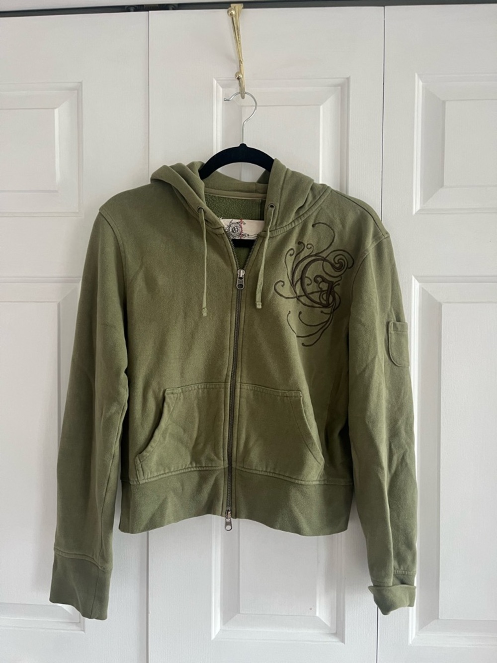 Rare Vintage GAP Olive Green Full-Zip Hoodie with Embroidery
